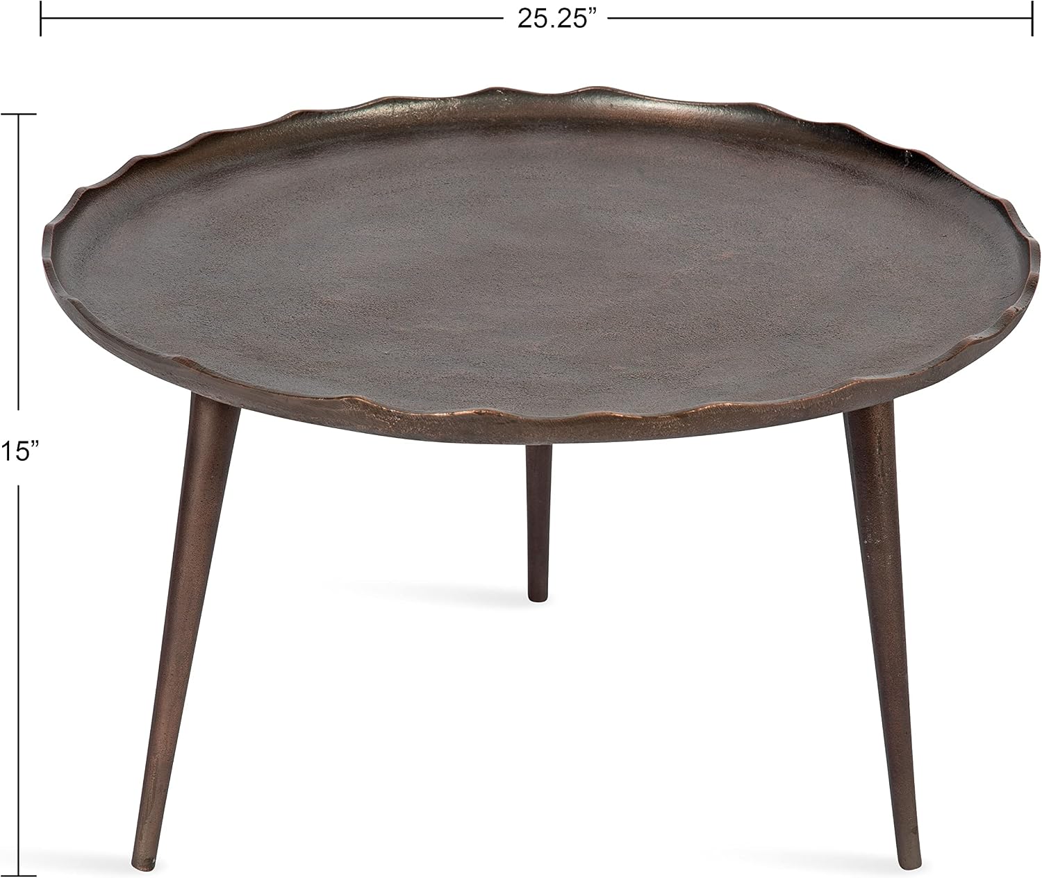 Kate and Laurel Alessia Modern Round Metal Coffee Table; 26 x 26 x 16; Bronze; Sand Cast Aluminum Coffee Table with Raised Deckled Edge for Storage and Display