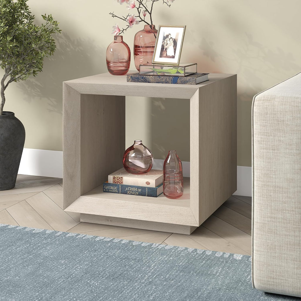 Henn&Hart 22' Modern Square Wooden End Table, Side Table, Nightstand with Open Display Shelf for Living Room, Office, Family Room, or Bedroom, Beech White