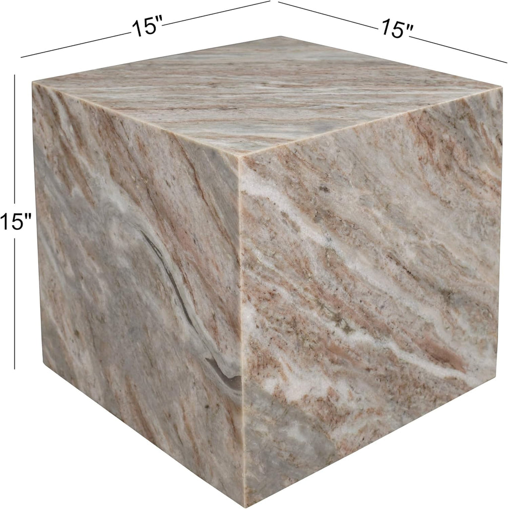 JONATHAN Y MTB1101A Felix 15' Contemporary Natural Marble Handmade Cube End Table for Living Room, Bedroom, Bathroom, Gray/Beige