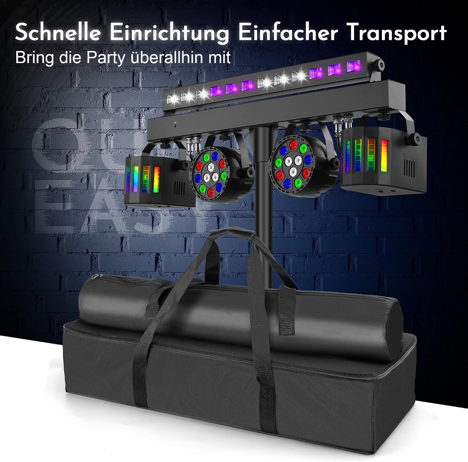 Telbum DJ Lights Stand for Parties - Professional 5in1 LED DJ Lighting System with Stand, DMX512, Sound Activated Stage Lights Package for Wedding Live Band Disco Club Gig Bar Booth Show Events