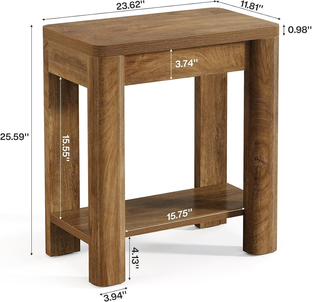 Tribesigns End Table for Living Room, Farmhouse Wooden Side Table with Storage Shelf, Small Narrow Bedside Accent Furniture for Bedroom (Brown, 2PCS)