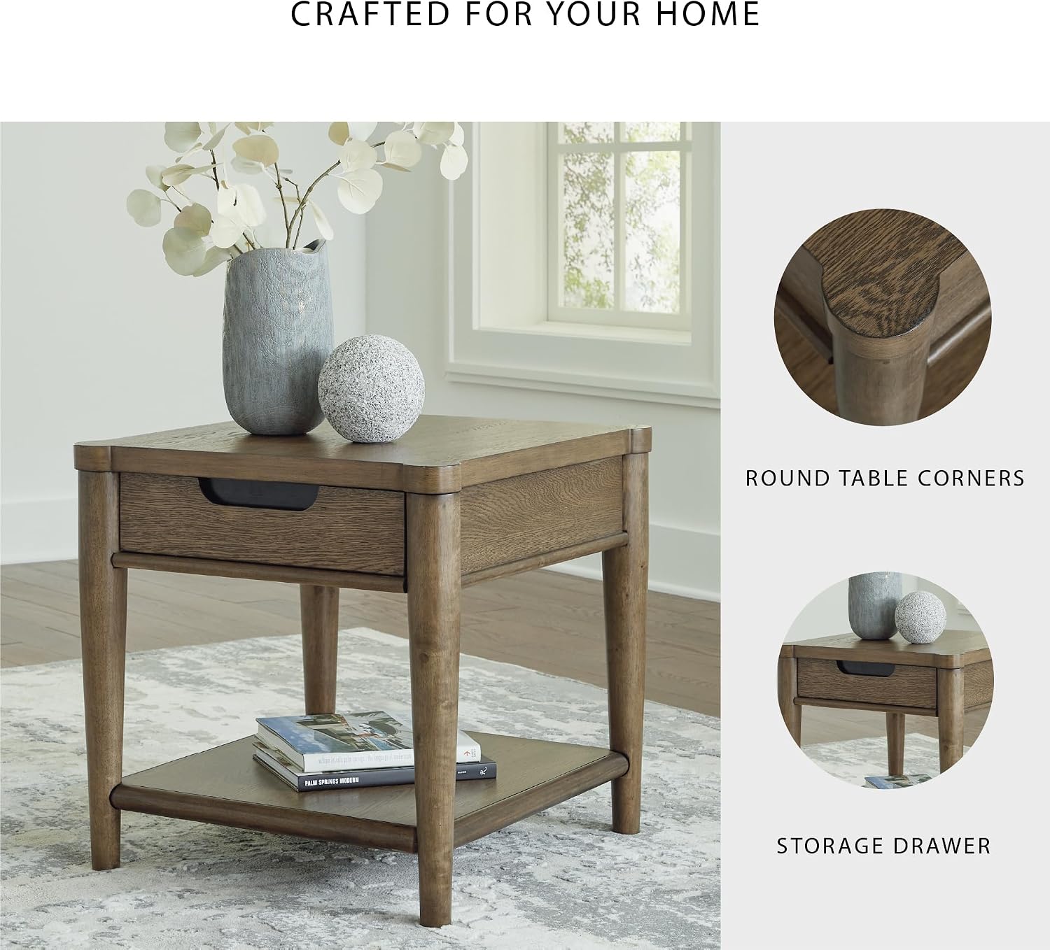 Signature Design by Ashley Roanhowe Contemporary 1-Drawer End Table with Open Lower Shelf, Light Brown