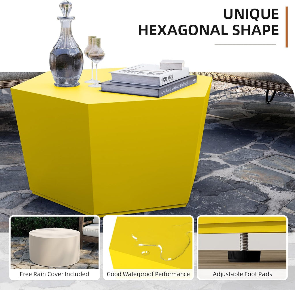 UPHA 28' Hexagon Outdoor Coffee Table, Modern Hollow Concrete Patio Table, Small Minimalist Low Accent Table for Living Room, Balcony, Deck, Backyard, Lemon Yellow