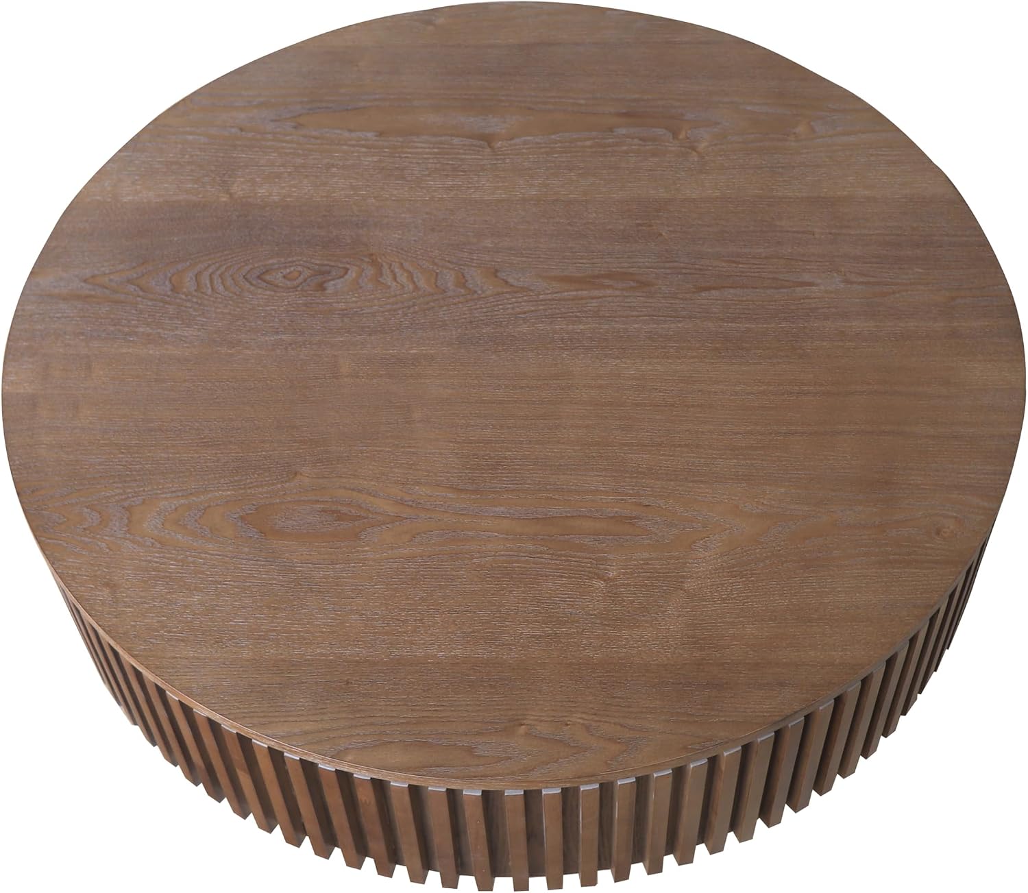 39.37'' Round Coffee Table with Storage, Solid Wood Veneered Modern Drum Coffee Table Accent Tea Table for Living Room, Bedroom, Apartment or Office-Walnut