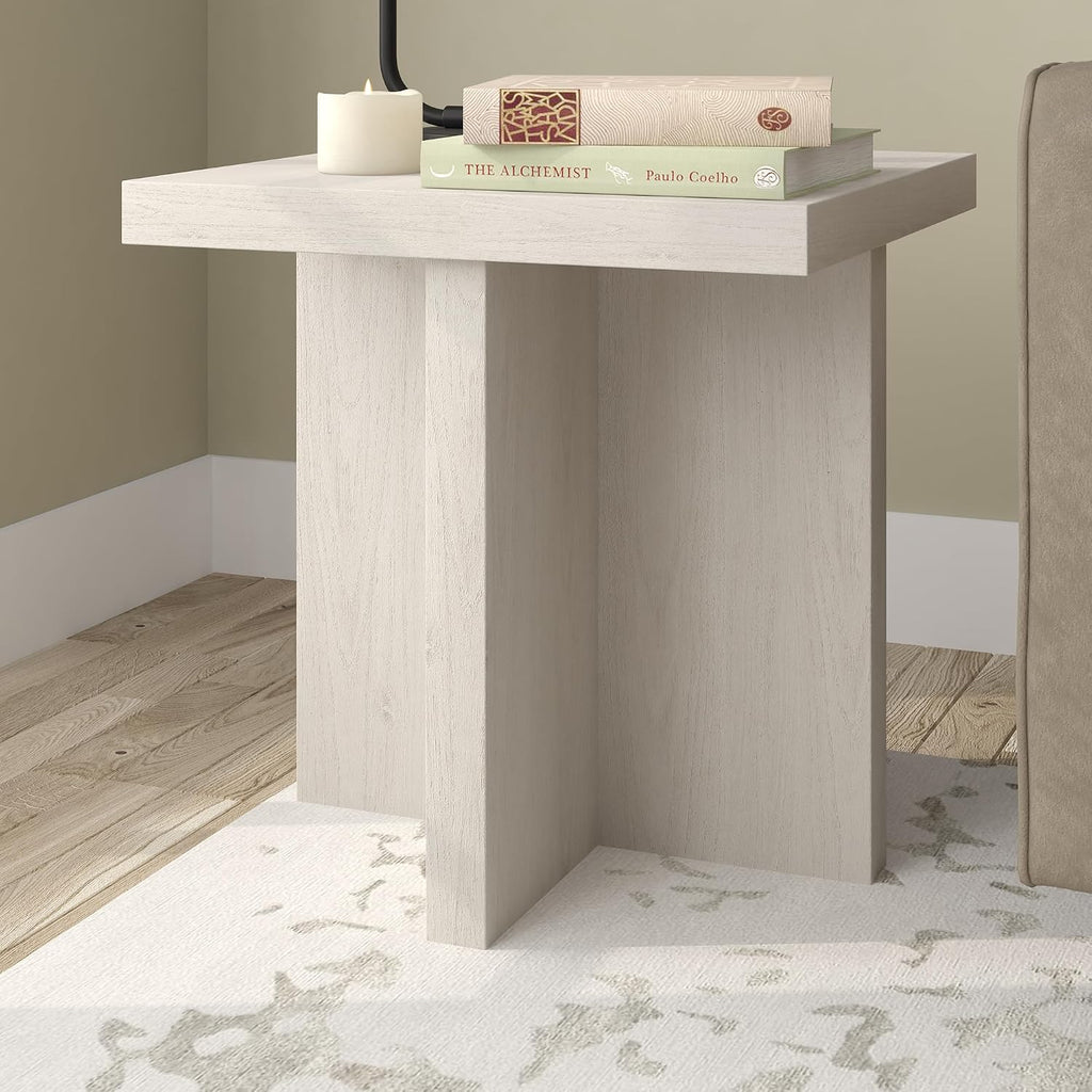 Henn&Hart 22' Scandinavian Square Wooden End Table, Side Table, Nightstand with X-Base for Living Room, Office, Family Room, or Bedroom, Beech White