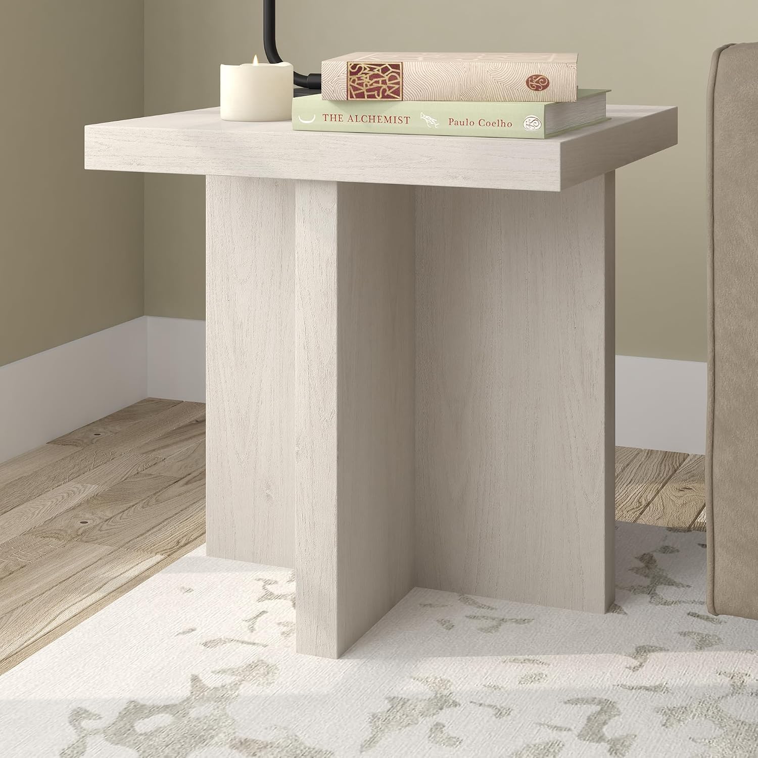 Henn&Hart 22' Scandinavian Square Wooden End Table, Side Table, Nightstand with X-Base for Living Room, Office, Family Room, or Bedroom, Beech White