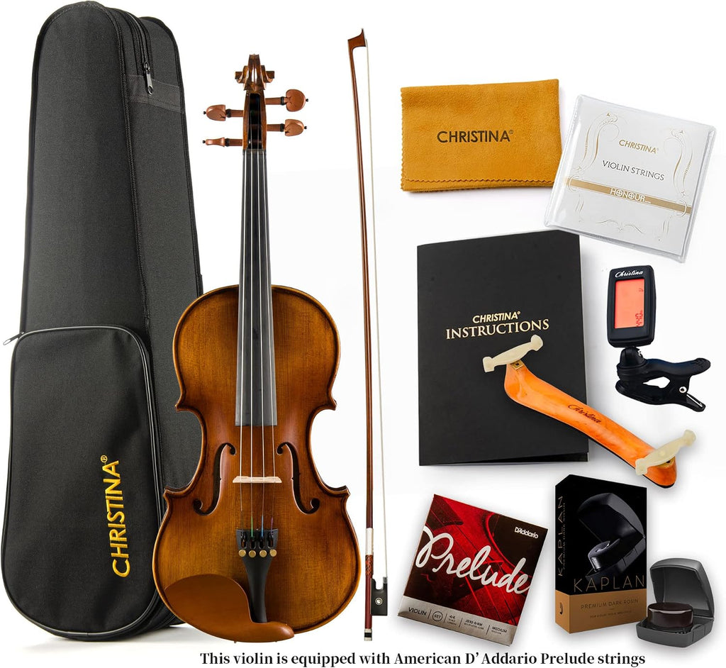 CHRISTINA V04 Violin Instrument Adult Full Size Violin Kit Acoustic Violins for Kids Beginners Student (matte 3/4)