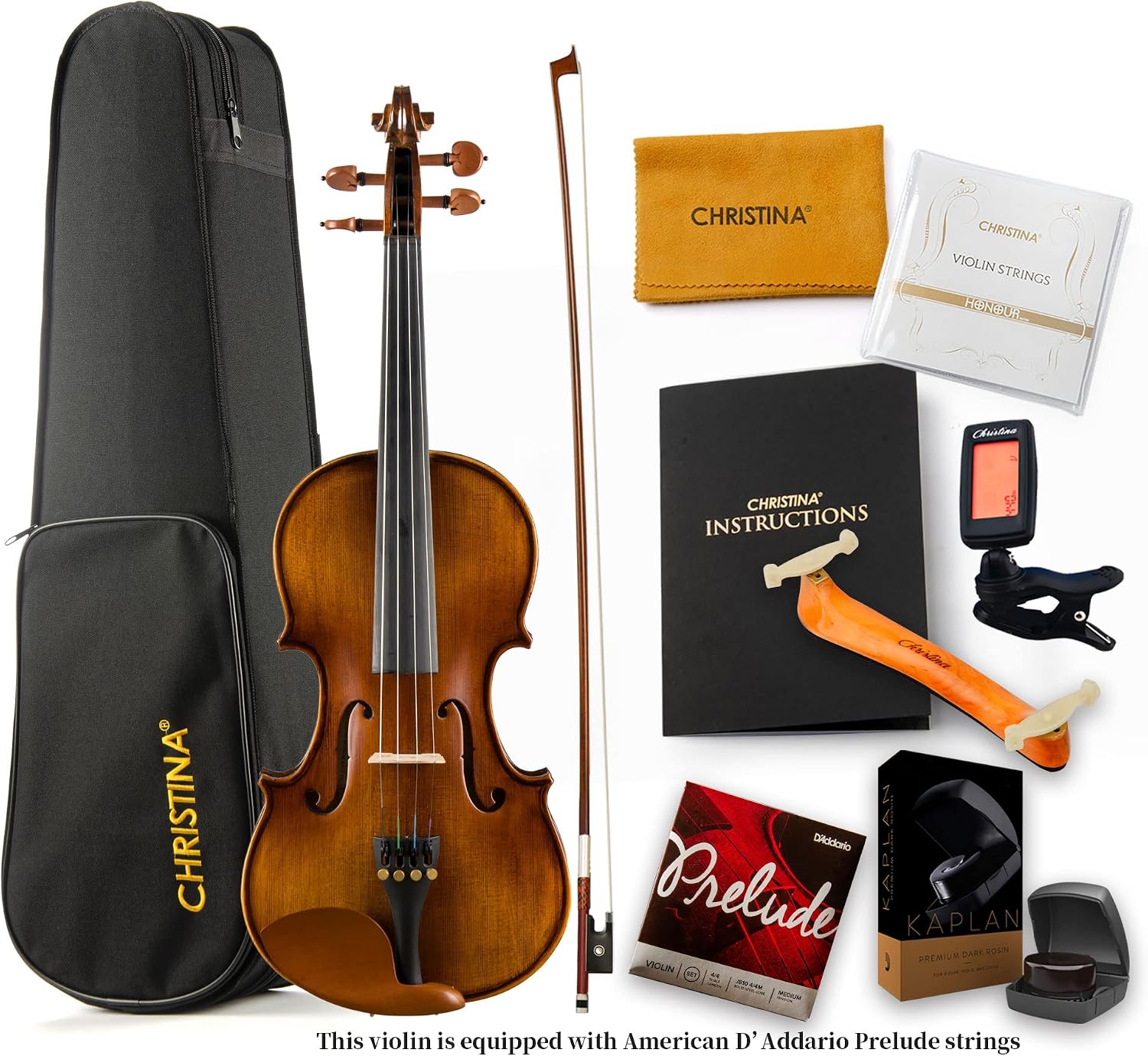 CHRISTINA V04 Violin Instrument Adult Full Size Violin Kit Acoustic Violins for Kids Beginners Student (matte 3/4)
