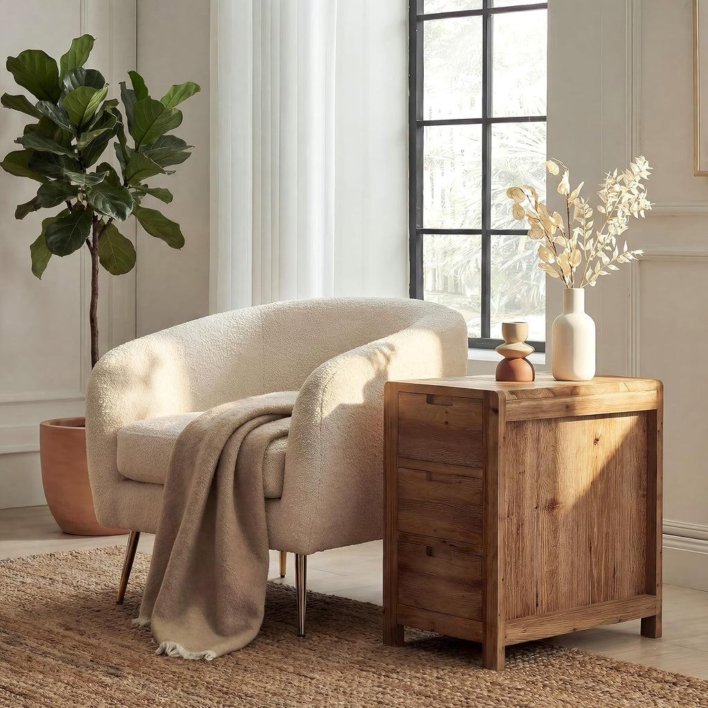 LITTLE TREE 3-Drawer Real Wood End Table, Narrow Side Table with Storage Drawers, Solid Wood Sofa Side Table for Living Room, Slim Nightstand Bedside Table for Bedroom, Natural Wood Color