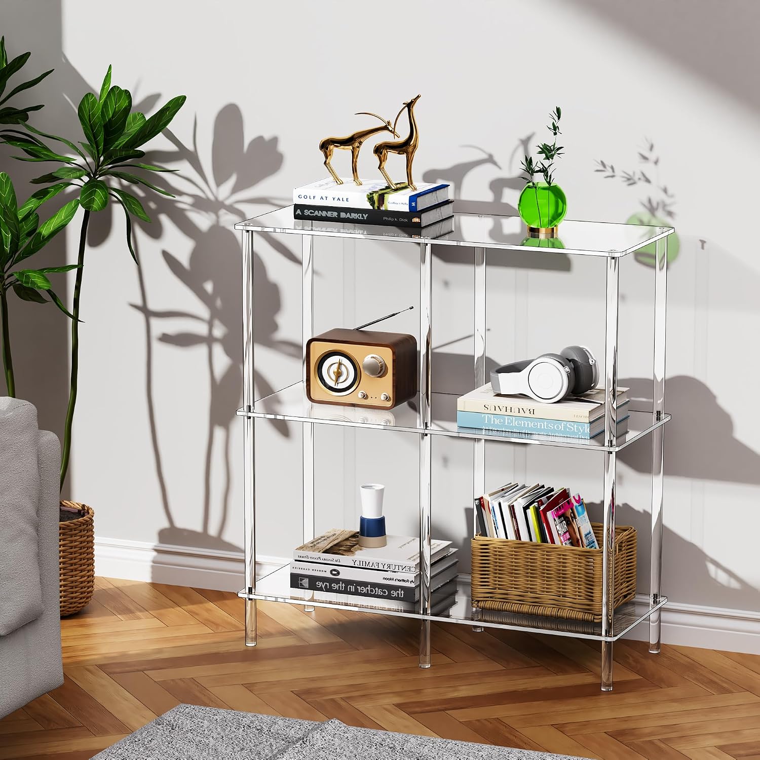 Acrylic Side Table Clear 3-Tier End Table for Living Room, Office, Hallway, Bedroom Small Bedside Table (8mm 31.7' high)