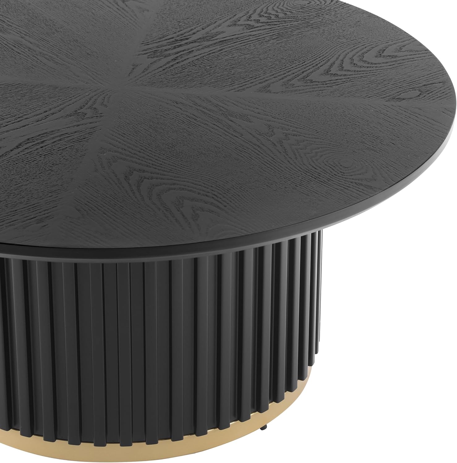 Modern Round Coffee Table with Fluted Pedestal Circle Coffee Table with Faux Marble Tabletop for Bedroom,Apartment,Living Room Black