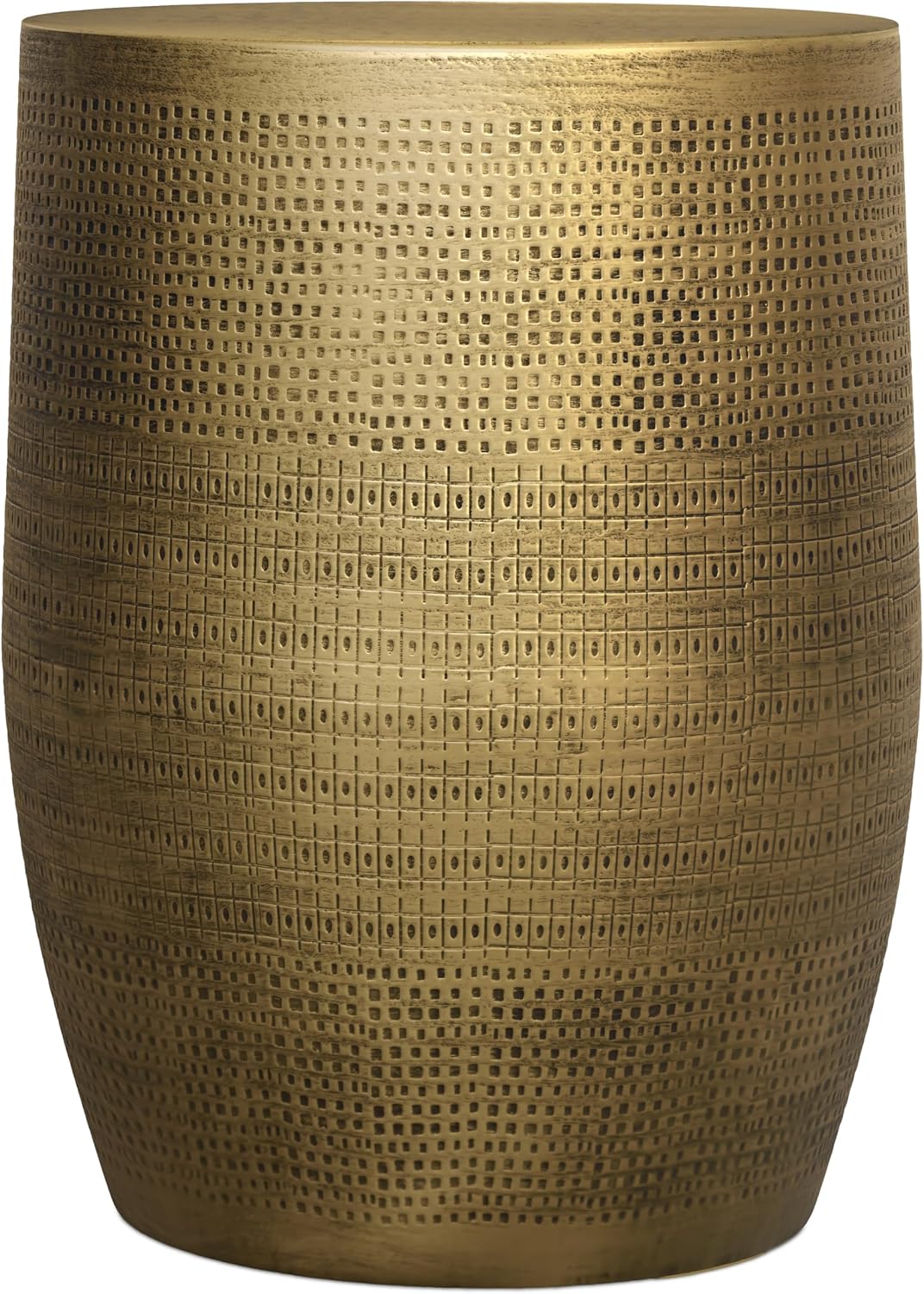 SIMPLIHOME Johnsen Metal Table - 15 inch Wide Solid Iron Round Accent Table in Antique Brass, Boho Side or End Table for Living Room, Bedroom, or Office with Etched Morse Pattern, Assembled