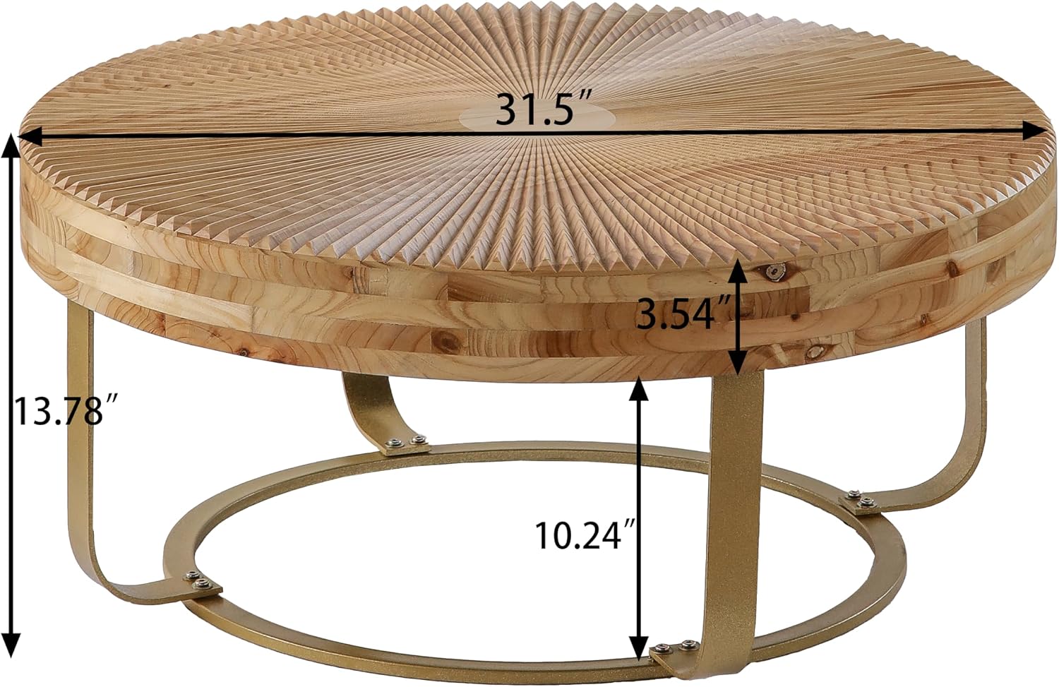 Wood Round Coffee Table, Farmhouse Circle Coffee Table with Metal Base, 31.5' Round Center Table for Living Room Office Natura