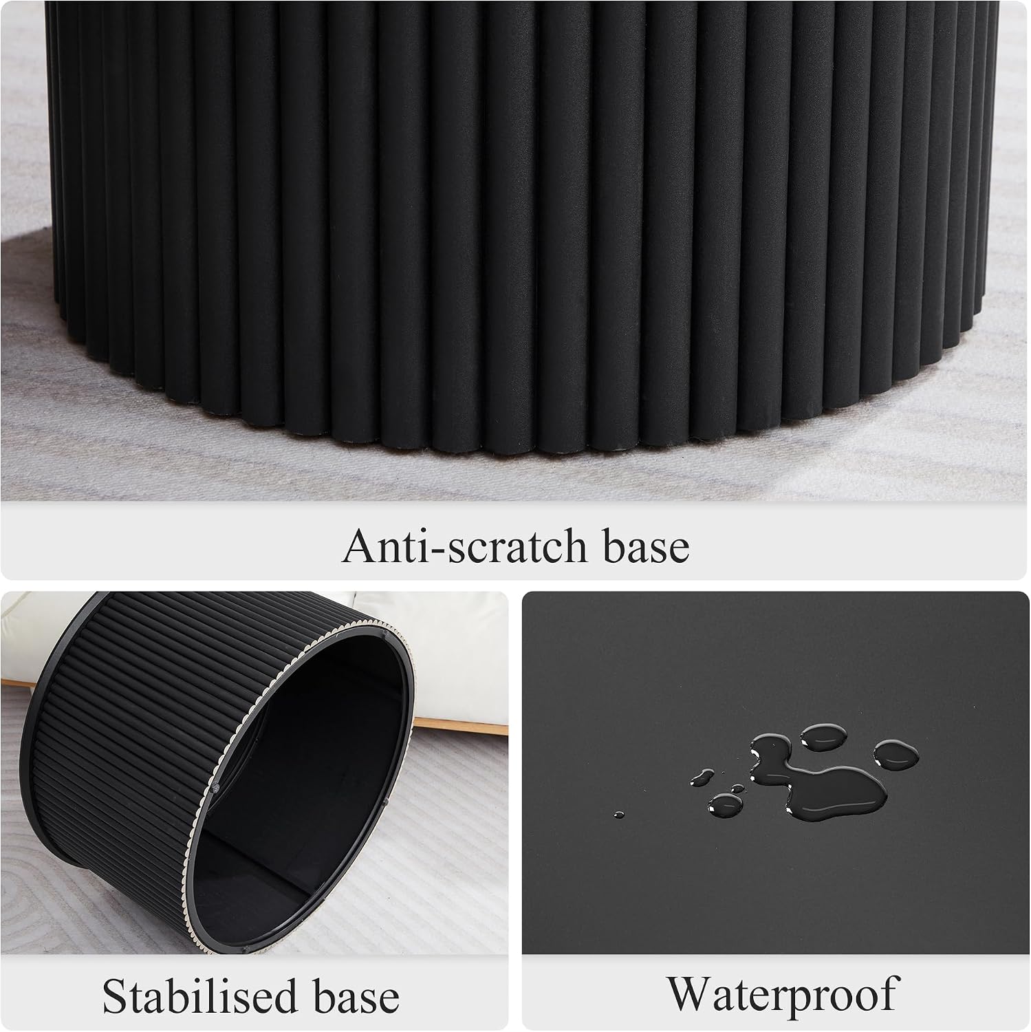 Fluted Round Nesting Coffee Table Set of 2, Mid Century Modern Wood Coffee Table and End Table Set, Minimalist Center Tables Circle Side Table for Living Room, Office(Black