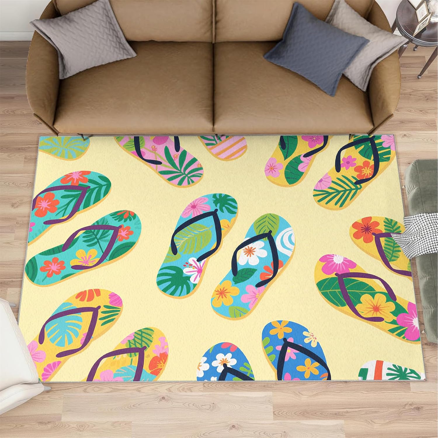 Flip Flop Rug 8x10 Large Rug Beach Theme Area Rug, Tropical Summer Washable Rugs for Bedroom, Hawaiian Beach Indoor Rugs - Home Decor, Boys Girls Gifts