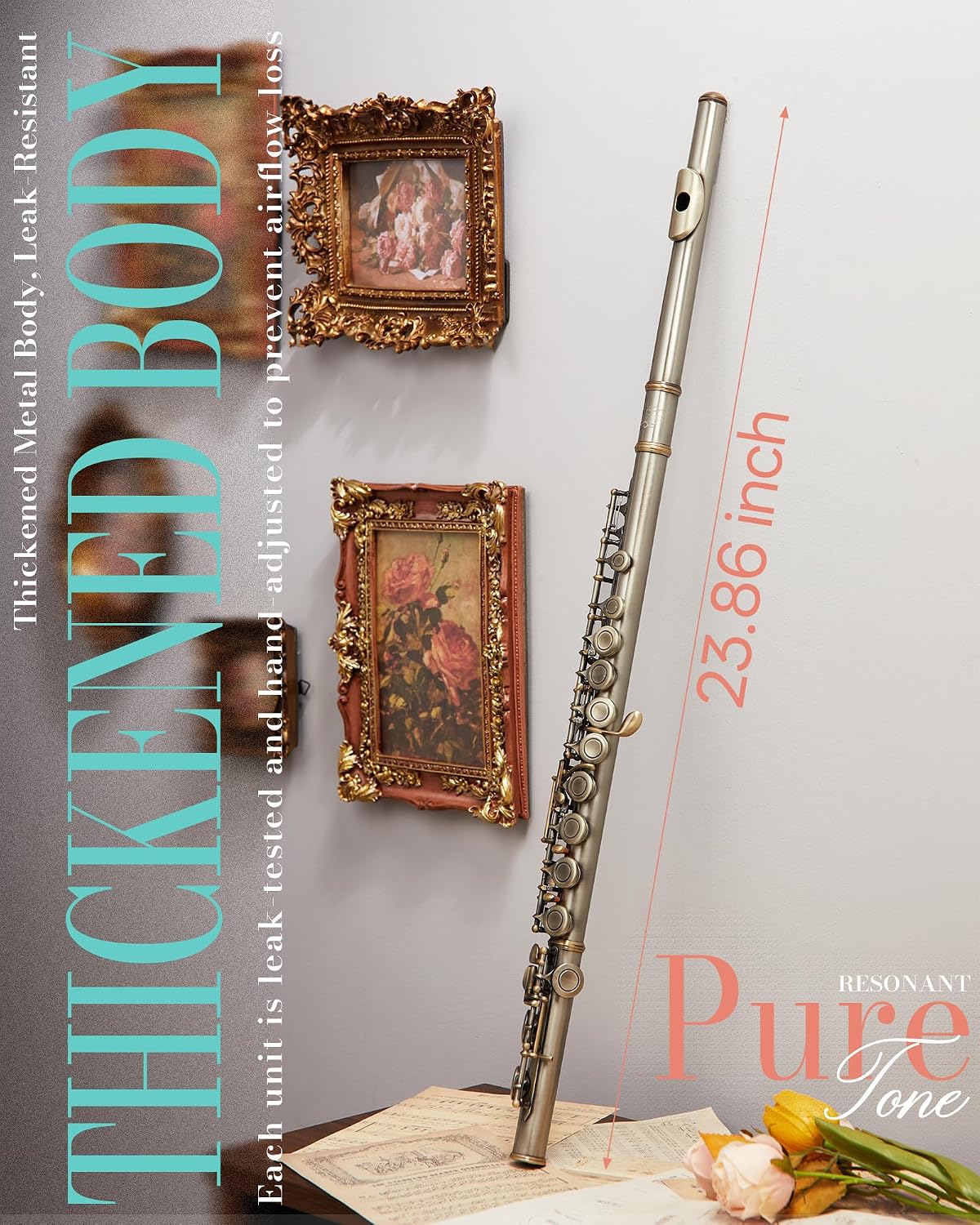 AKLOT Closed-Hole Concert C Flute: Flute Instrument with 16 Keys, Offset G, Smooth Cupronickel Keys, Air-Tight Pads, Include Stylish Leather Hard Case, Cleaning Kit, Stand, Gloves (LUM-AR)