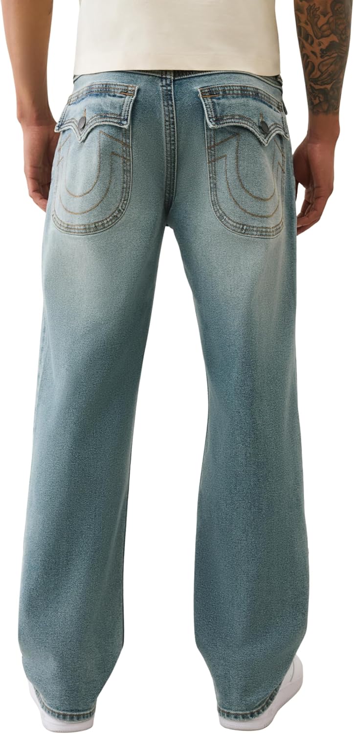 True Religion Bobby TN SN FLP Round Pocket Jeans for Men - 32' - Relaxed Fit Denim Pants with Iconic Stitching & Flap Pockets
