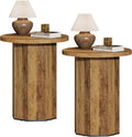 Tribesigns 2pcs Round End Table, Farmhouse Pedestal Side Table, Fluted Wooden Nightstand Drink Stand for Living Room, Bedroom (2)