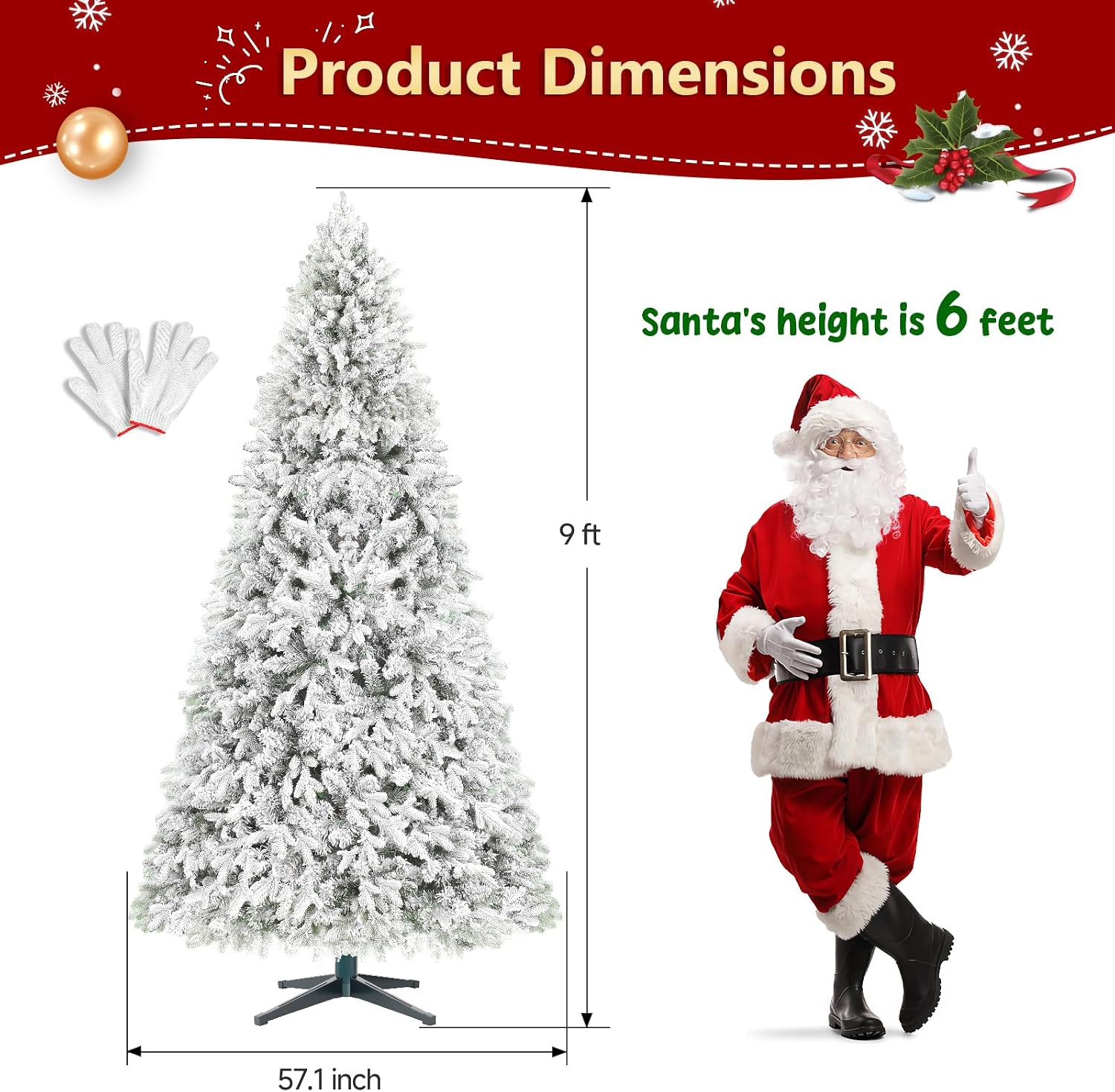 ASOMST Pre-lit Artificial Christmas Tree with Music Sync, Rotating & Foldable Stand, 9ft Snow Flocked Xmas Trees with Remote for Home Décor, 2512 Branch Tips, 600 RGB & Warm White Light