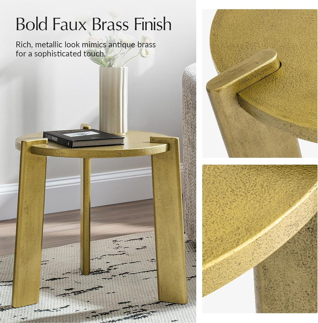 HULALA HOME Round End Tables Set of 2, Wood Fluted Side Tables, Modern Accent Tables for Living Room, Apartment, Office, Easy Assembly, Gold