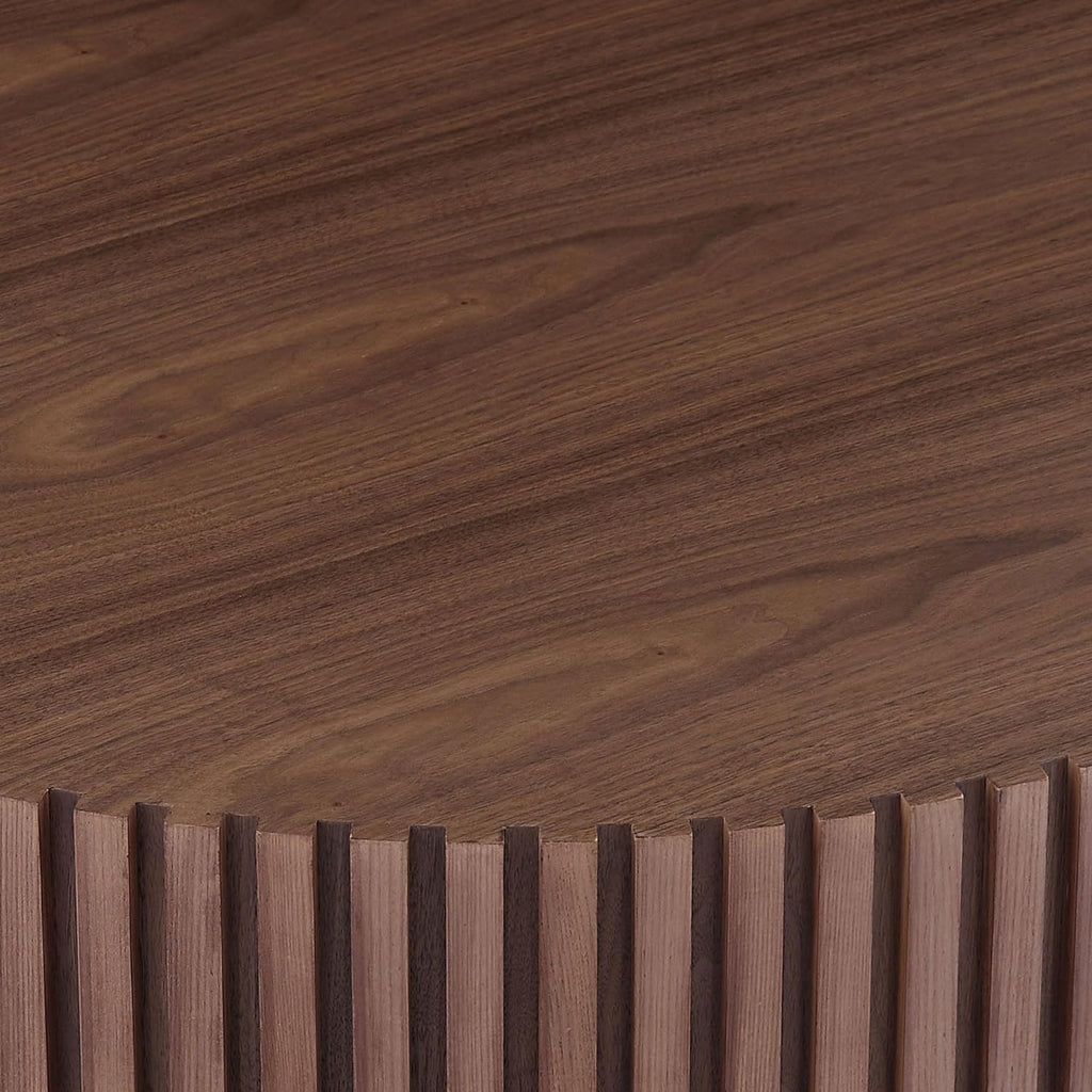 Round Coffee Table for Living Room, Contemporary Circle Wood Coffee Table with Pedestal, Easy Assembly ø35.43'', Walnut