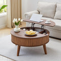 Round Lift Top Coffee Table with Storage, 35.4'' Fluted Wood Center Table Mid Century Modern Coffee Table with Lifting Top for Living Room, Office, Small Space (Walnut)