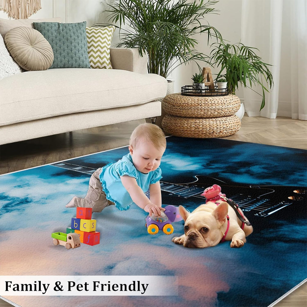 Guitar Rug for Bedroom 6x8 Rug Electric Guitar Rugs, Rock Music Theme Home Decor, Non Slip Washable Large Rugs, Musical Instrument Carpet for Boys and Girls Teen Playroom
