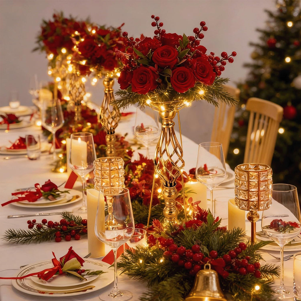 12Pcs Gold Centerpieces for Tables,Tall Gold Centerpieces for Wedding,Metal Candle Holder for Wedding Party, Dinner, Event, Hotel, Home Decor