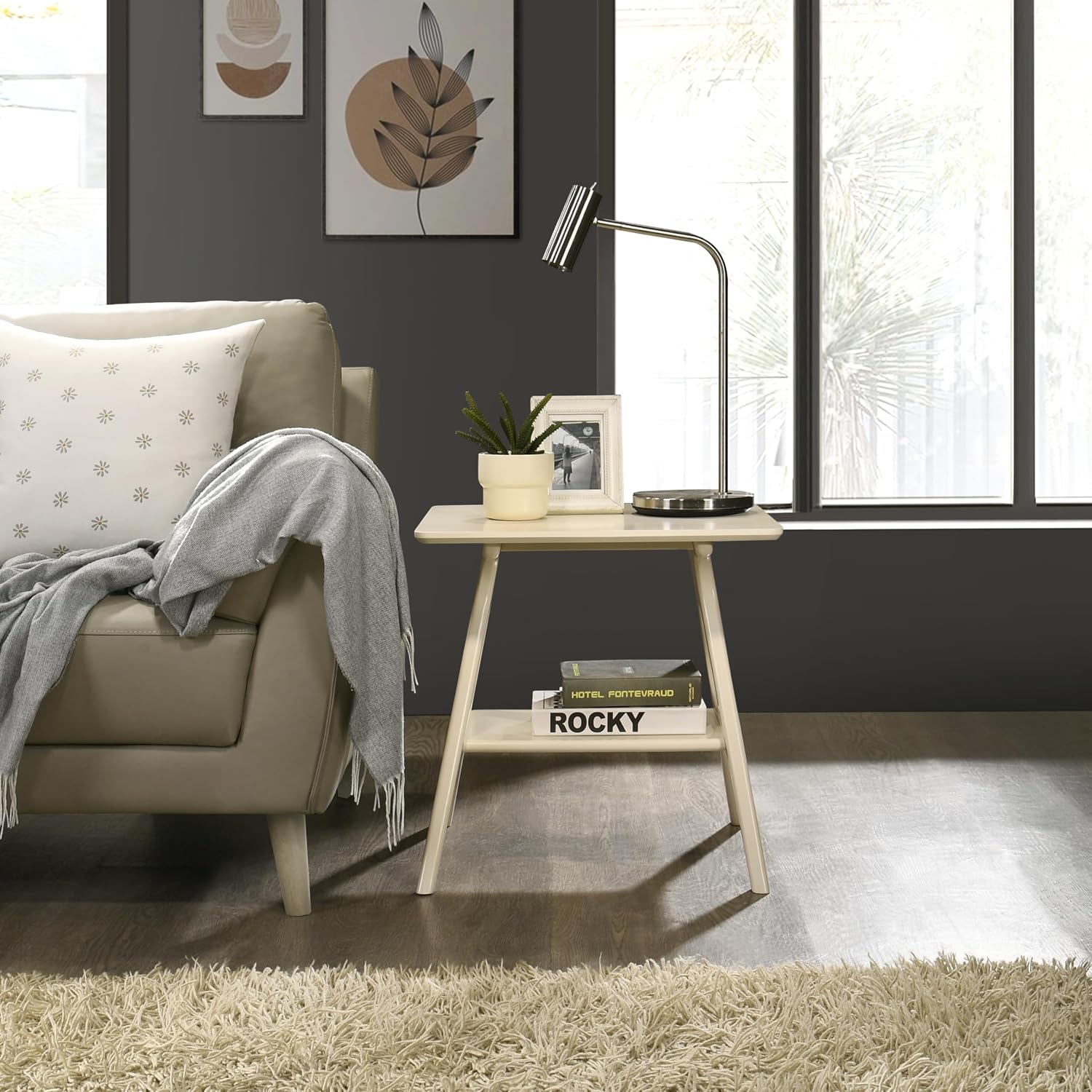 Roundhill Furniture Arona 3-Piece Coffee Table Set, Coffee Table and Two End Tables, Off-White Finish
