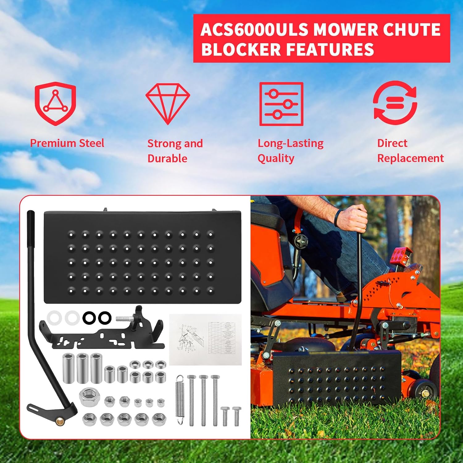 ACS6000ULS Mower Chute Blocker Compatible with Ferris, Exmark, Gravely, Hustler and Toro Mowers, Kubota, and Most Zero Turn Mowers Advanced Chute System #088-6003-00, 088600300