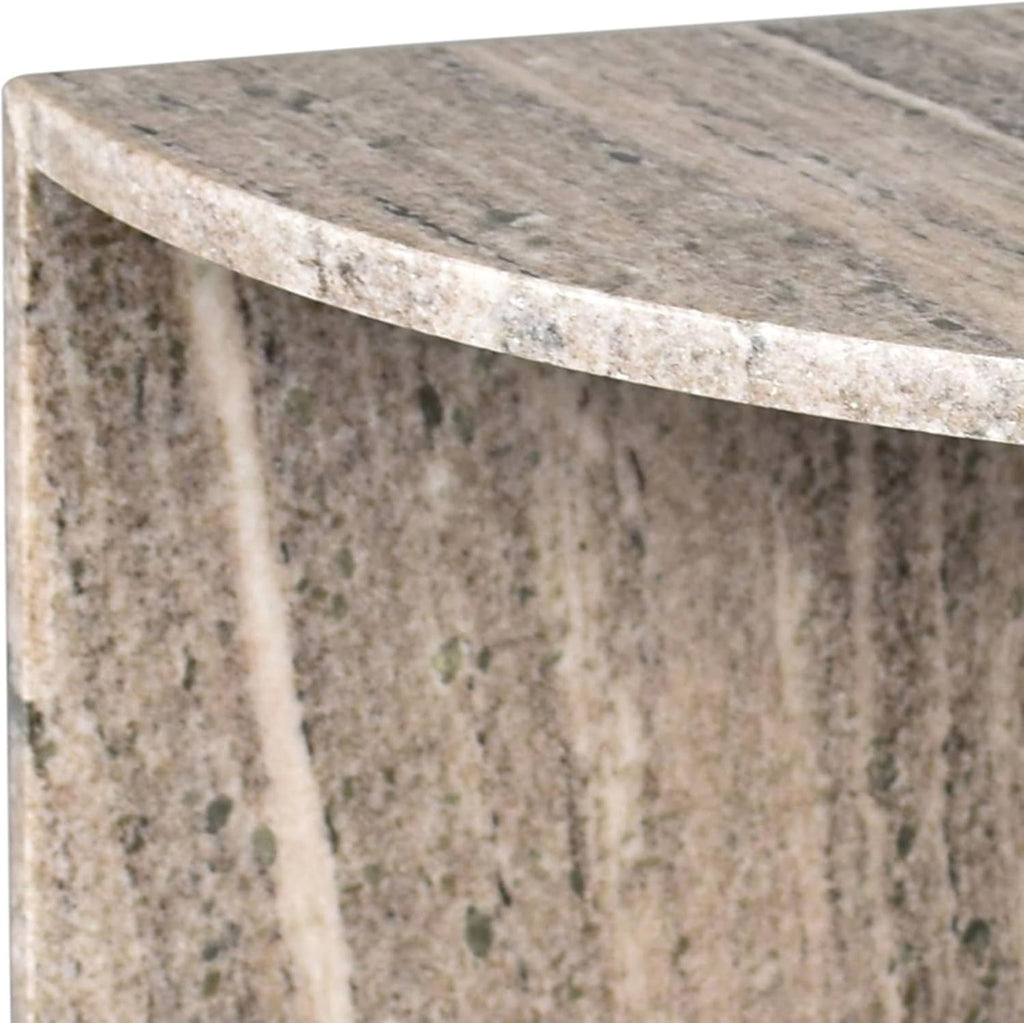 JONATHAN Y MTB1109B Patrice 20' Art Deco Minimalist Natural Marble Handmade Demilune Side Table, Side Table for Living Room, Bedroom, Bathroom, Gray/Beige