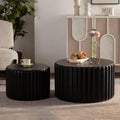 WILLIAMSPACE 46.46' Round Nesting Coffee Table Set of 2, Modern Circle Drum Center Tables Curved-Edge Shape Tea Table for Living Room, No Assembly (Black)