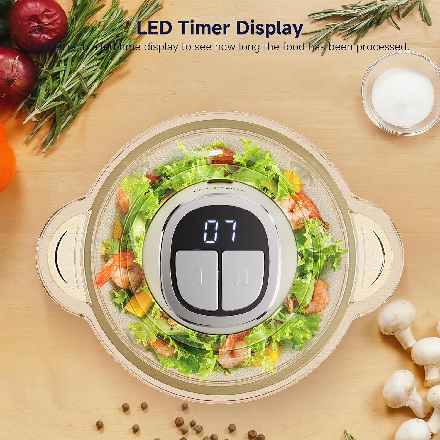 220V EU Plug 3L Dual Bowl Food Prep Processor with 2 Blades, 2-Speed Settings & Digital Display – Quiet Kitchen Appliance