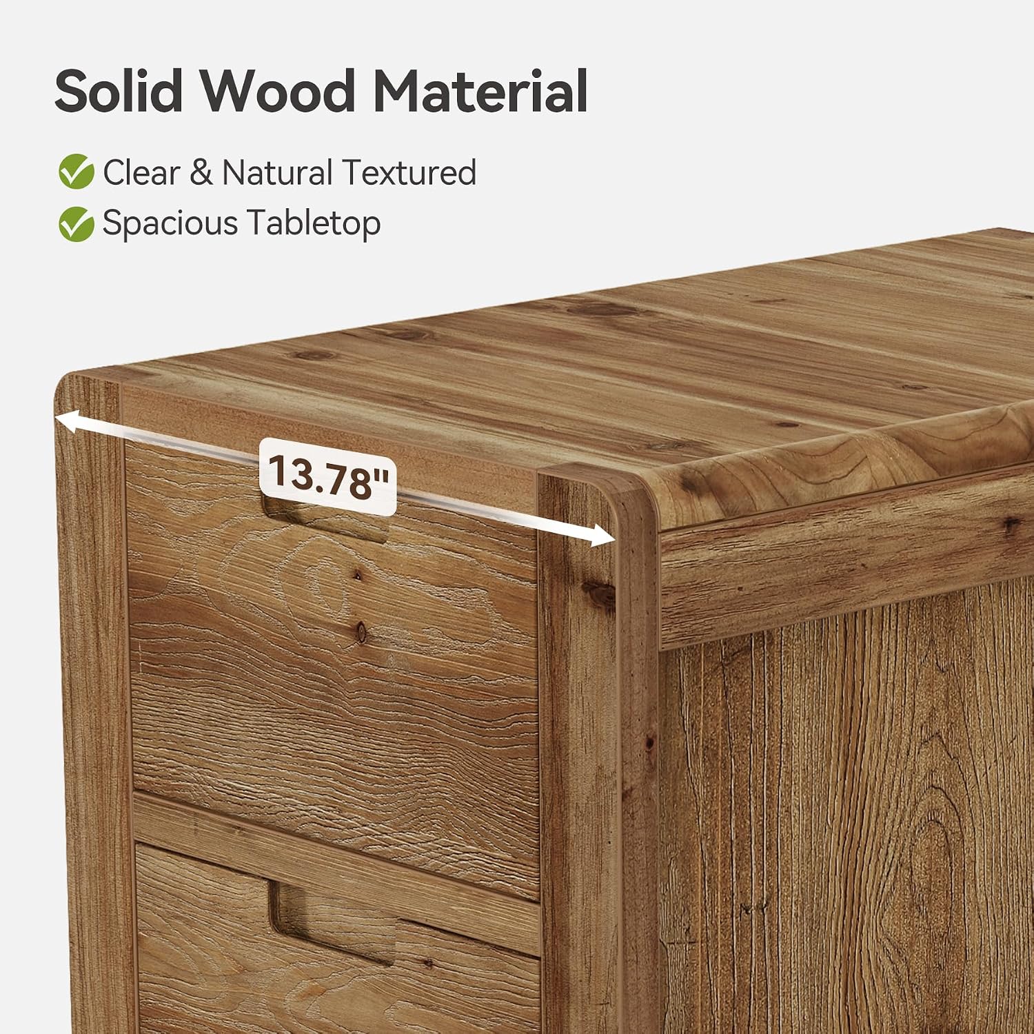LITTLE TREE 3-Drawer Real Wood End Table, Narrow Side Table with Storage Drawers, Solid Wood Sofa Side Table for Living Room, Slim Nightstand Bedside Table for Bedroom, Natural Wood Color