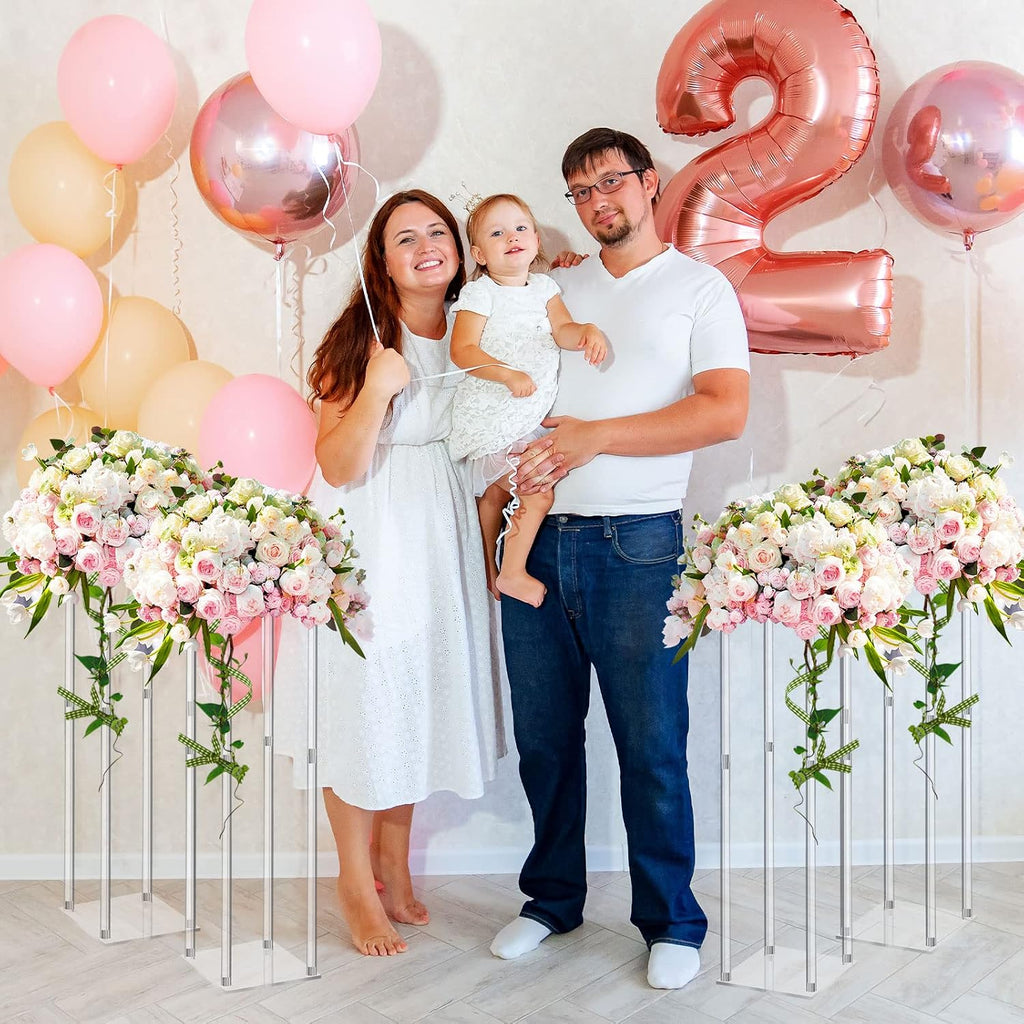 Geetery 8 Pieces Tall Acrylic Vase Wedding Centerpieces Clear Flower Stand Column Geometric Floral Vase Elegant Display Holder for Birthday Party Wedding Table Decorations (28 Inch)