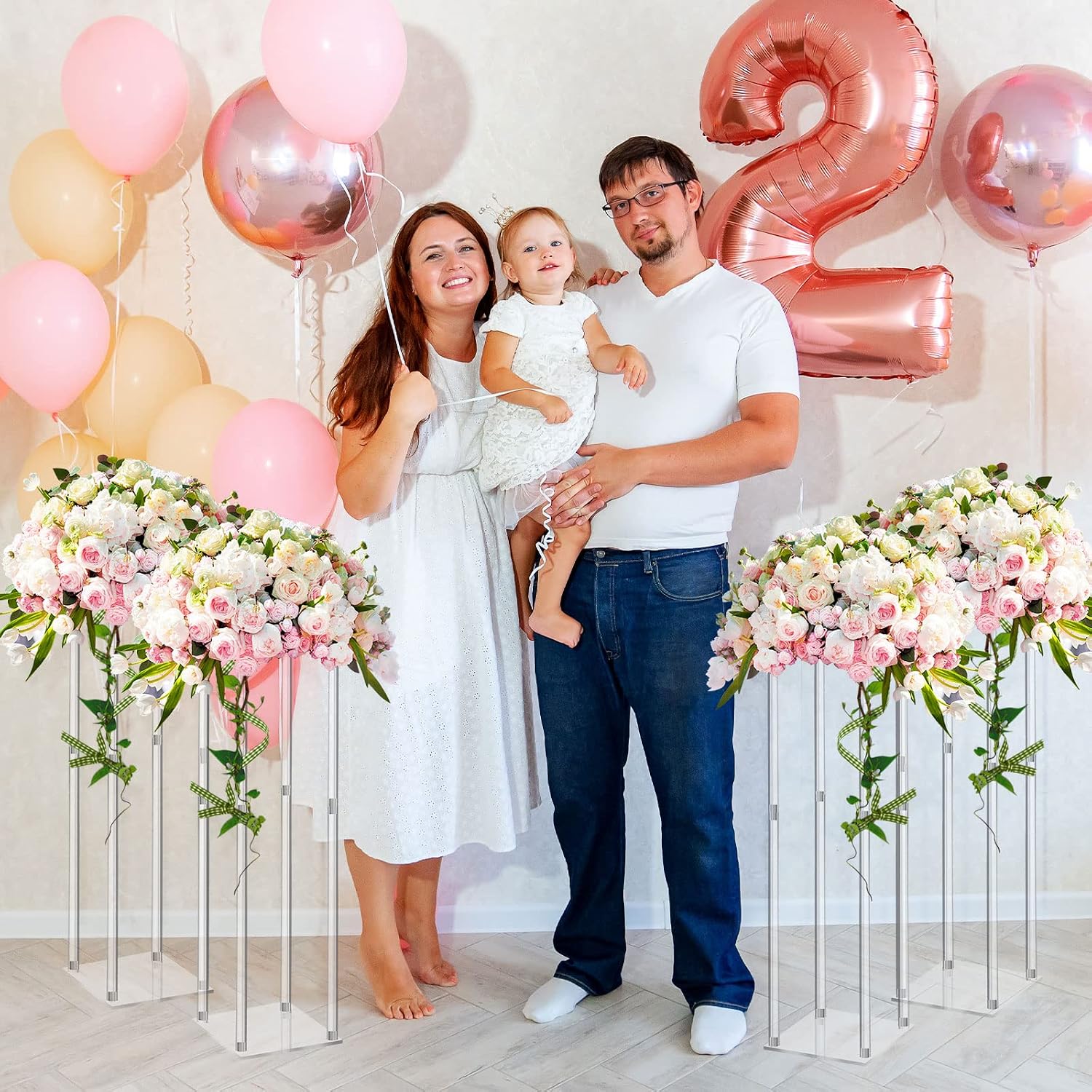 Geetery 8 Pieces Tall Acrylic Vase Wedding Centerpieces Clear Flower Stand Column Geometric Floral Vase Elegant Display Holder for Birthday Party Wedding Table Decorations (28 Inch)