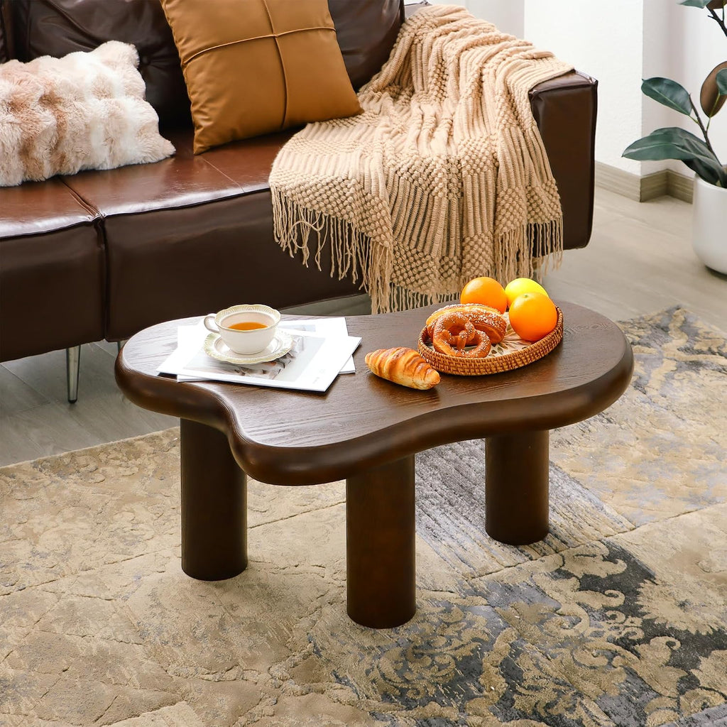 34'(L) Cloud Coffee Table, Modern Wood Coffee Table for Living Room, Accent Center Tables with 3 Legs, Small Tea Tables for Balcony, Patio, Bedroom, Walnut
