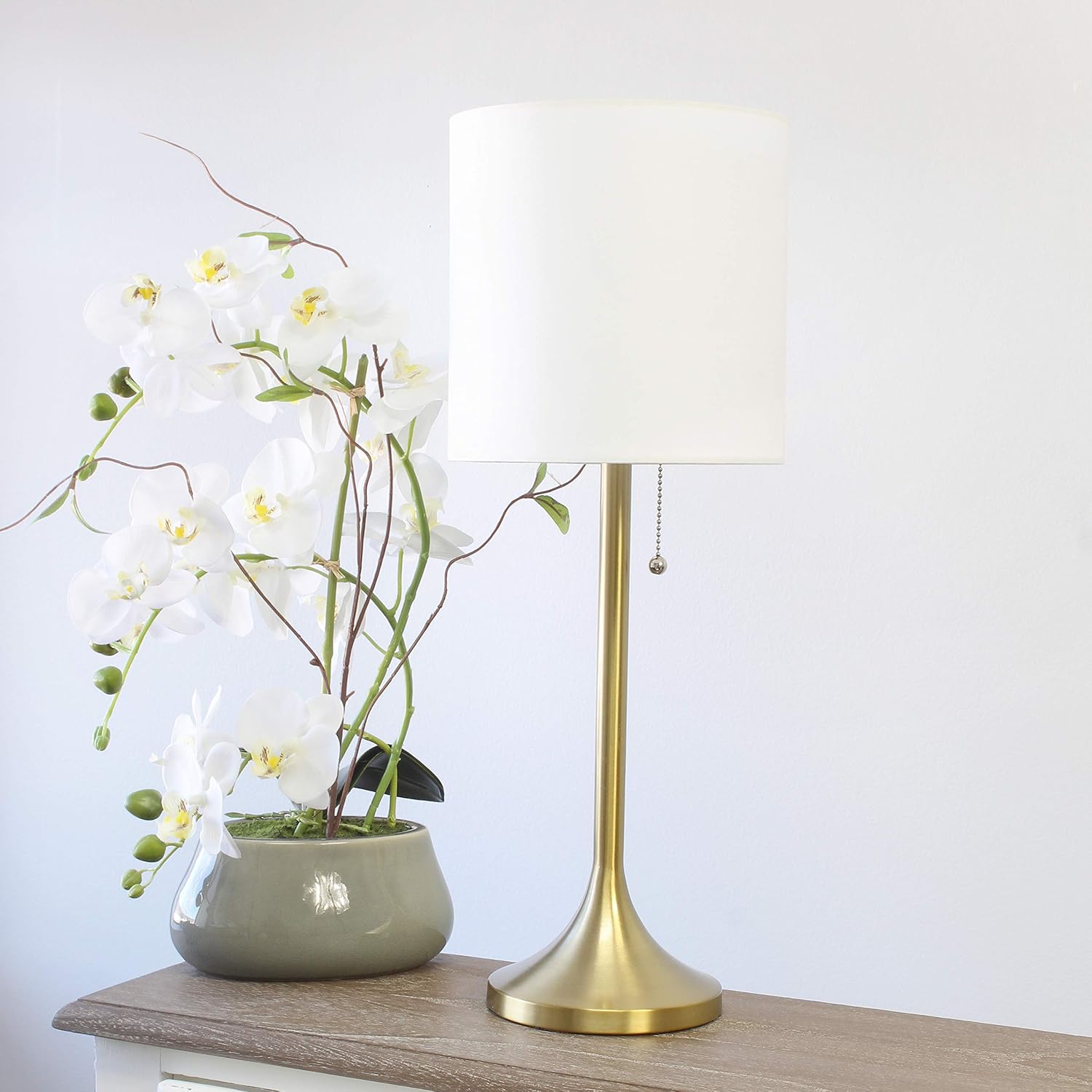 Simple Designs LT1076-GDW Tapered Fabric Drum Shade Table Lamp, Gold and White - (Pack of 4)