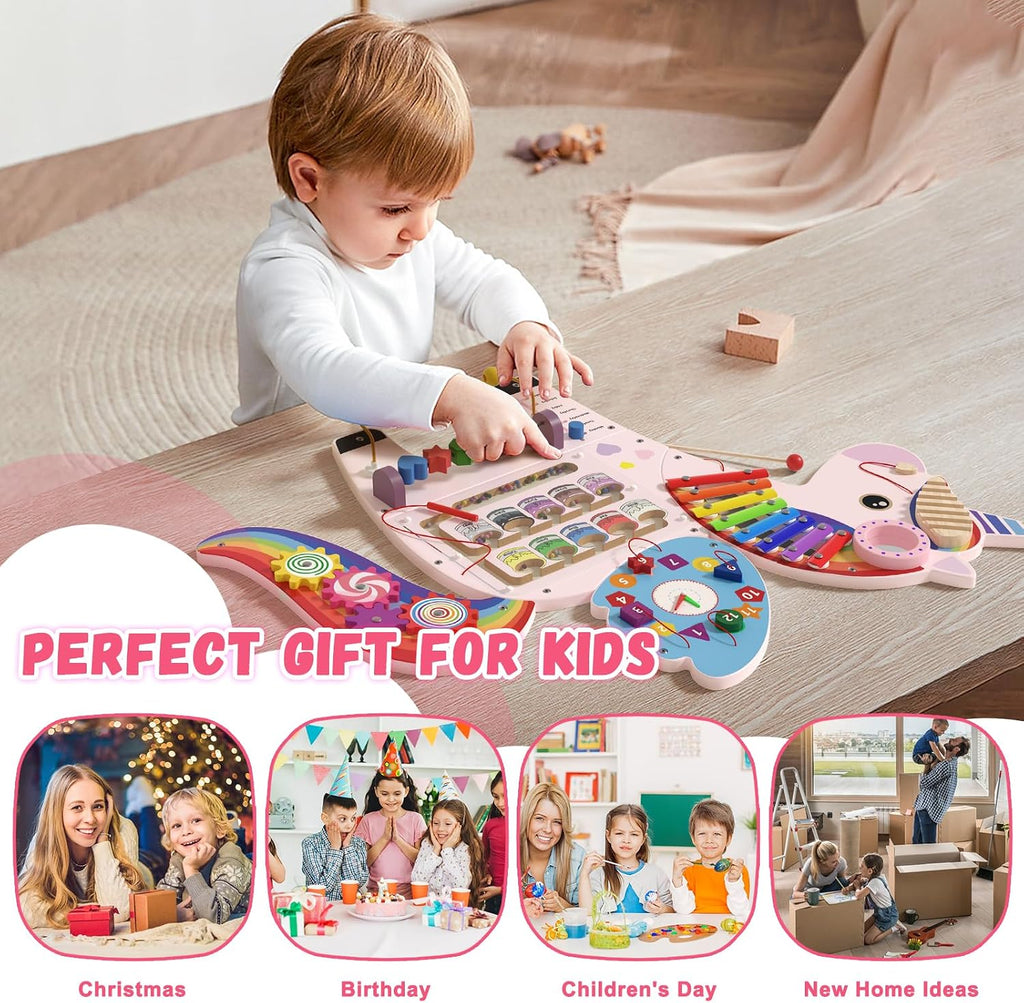 Spacocld Activity Wall Busy Board Panels - Sensory Wall Panel for Kids (5 Pieces Colorful Unicorn)