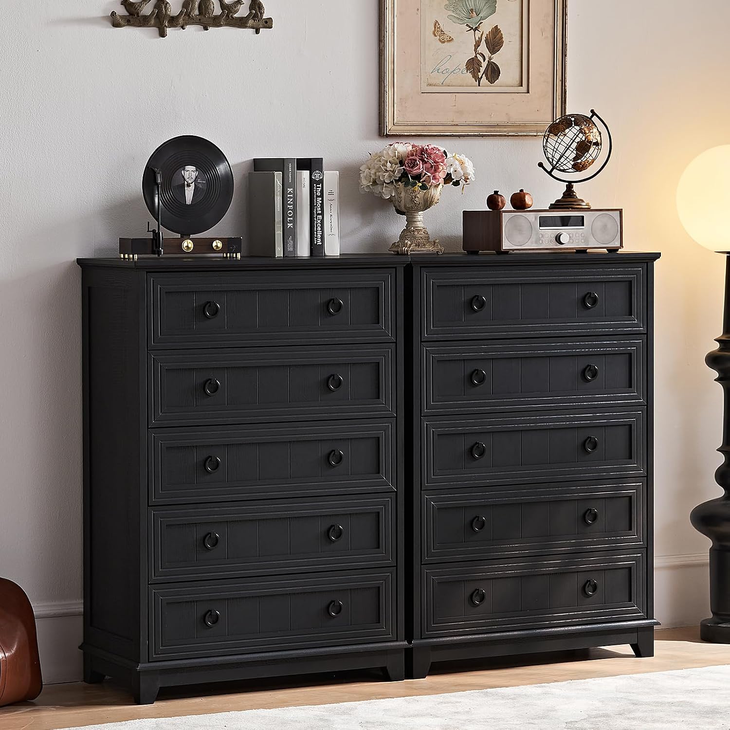 Joaxswe Farmhouse 5 Drawer Dresser for Bedroom, 42' Tall Small Dressers & Chest of Drawers, Rustic Wood Dresser with Metal Handle, Storage Organizer Closet for Living Room, Hallway, Entryway
