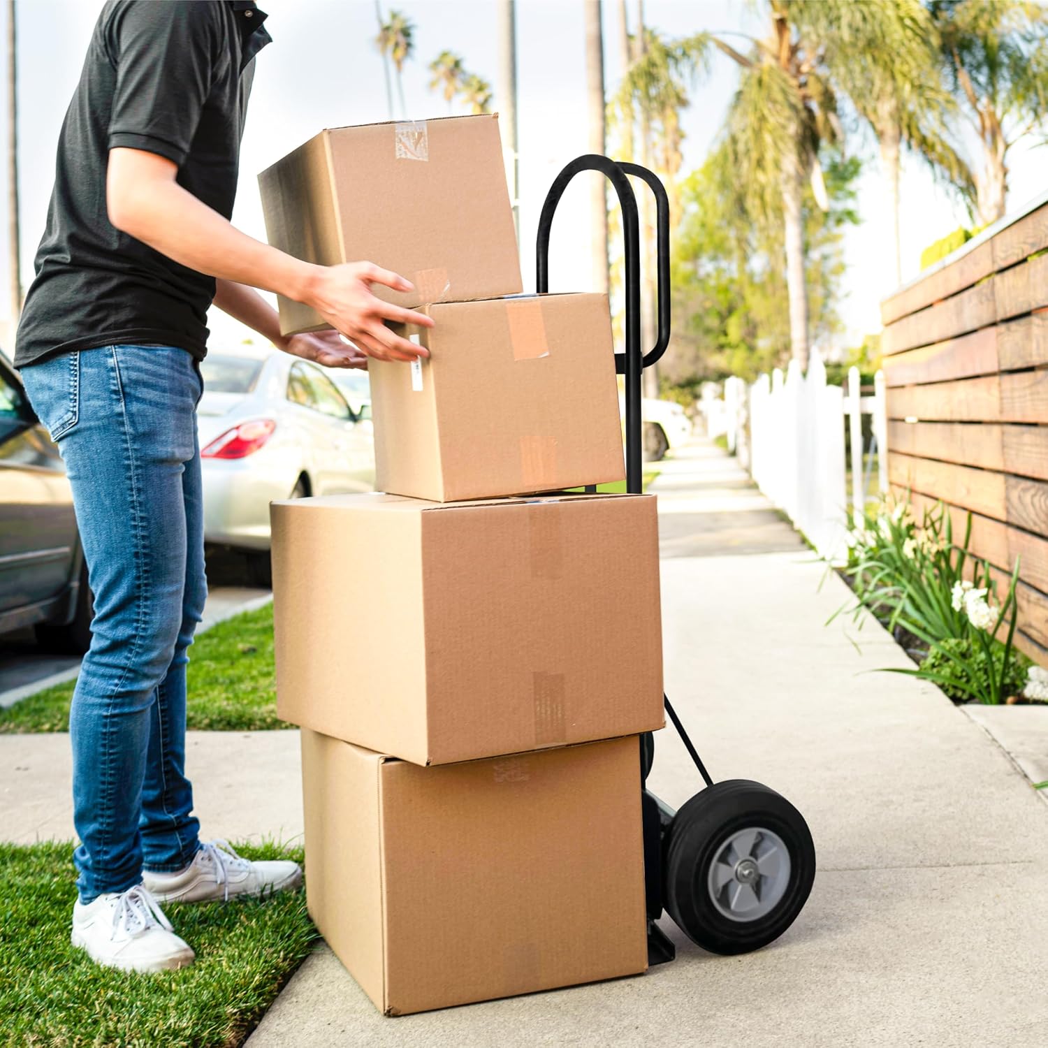 Olympia Tools 800 Lb Steel Hand Truck with D Handle and 10' Pneumatic Wheels for Home and Office Use