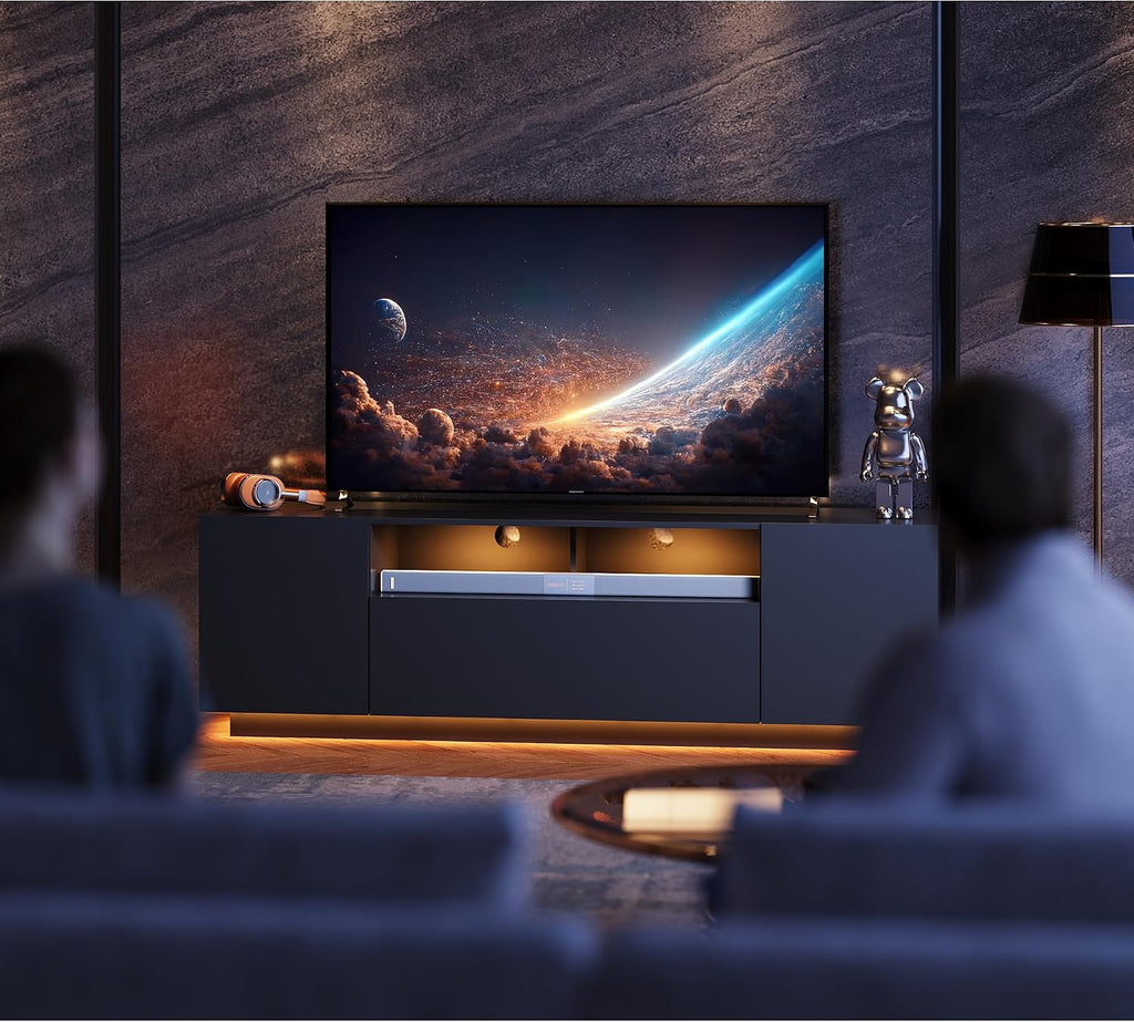 WLIVE LED TV Stand for 55/60/65 Inch TVs, Modern Entertainment Center with Storage Cabinets and Drawer, Gaming Media TV Console with RGB Lights for Living Room, Black