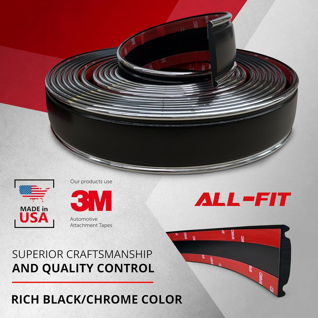 All-Fit Automotive Replacement SB - Square Body Side Molding (2.25') – OEM Grade Black Chrome Trim fits 1973–1987 Chevy C10 Trucks, Silverado, GMC Pickup & Suburban – Easy Install Truck Accessories