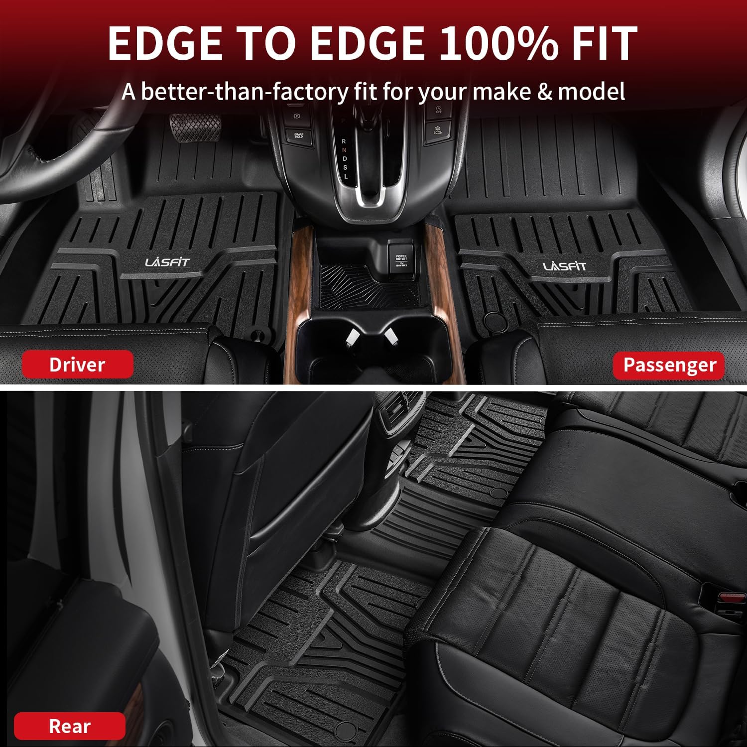 LASFIT Floor Mats and Cargo Liner for Honda CR-V 2026 2025 2024 2023 (Gasoline & Hybrid & e:FCEV), All Weather TPE Car Trunk Mat (Upper Position), 1st & 2nd Row & Trunk Liner Full Set Black