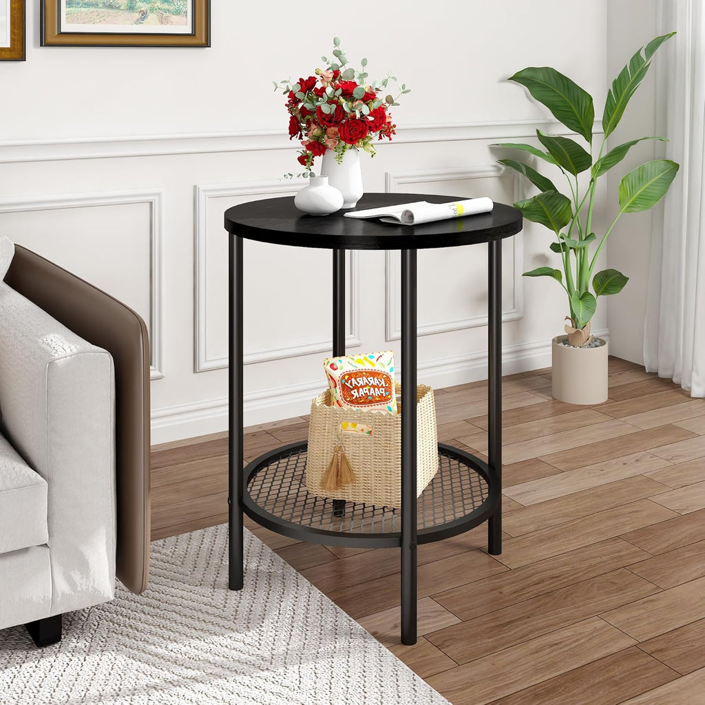 Recaceik Round Coffee Table and End Table Set of 3 with Storage, Modern Vintage Black Coffee Table and Side Table for Living Room, Office, Apartment, Small Space