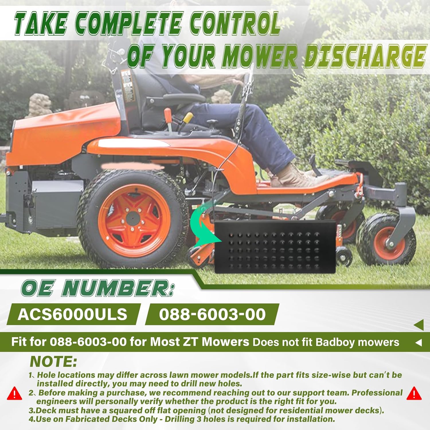 Mower Discharge Shield, ACS6000ULS / 088-6003-00, Advanced Chute System/Chute Blocker for Most ZT Mowers