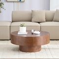 Burl Wood Coffee Table for Living Room Round Wood Coffee Table with Pedestal 31.49' Modern Circle Center Tables Accent Tables for Apartment, Easy Assembly-Walnut