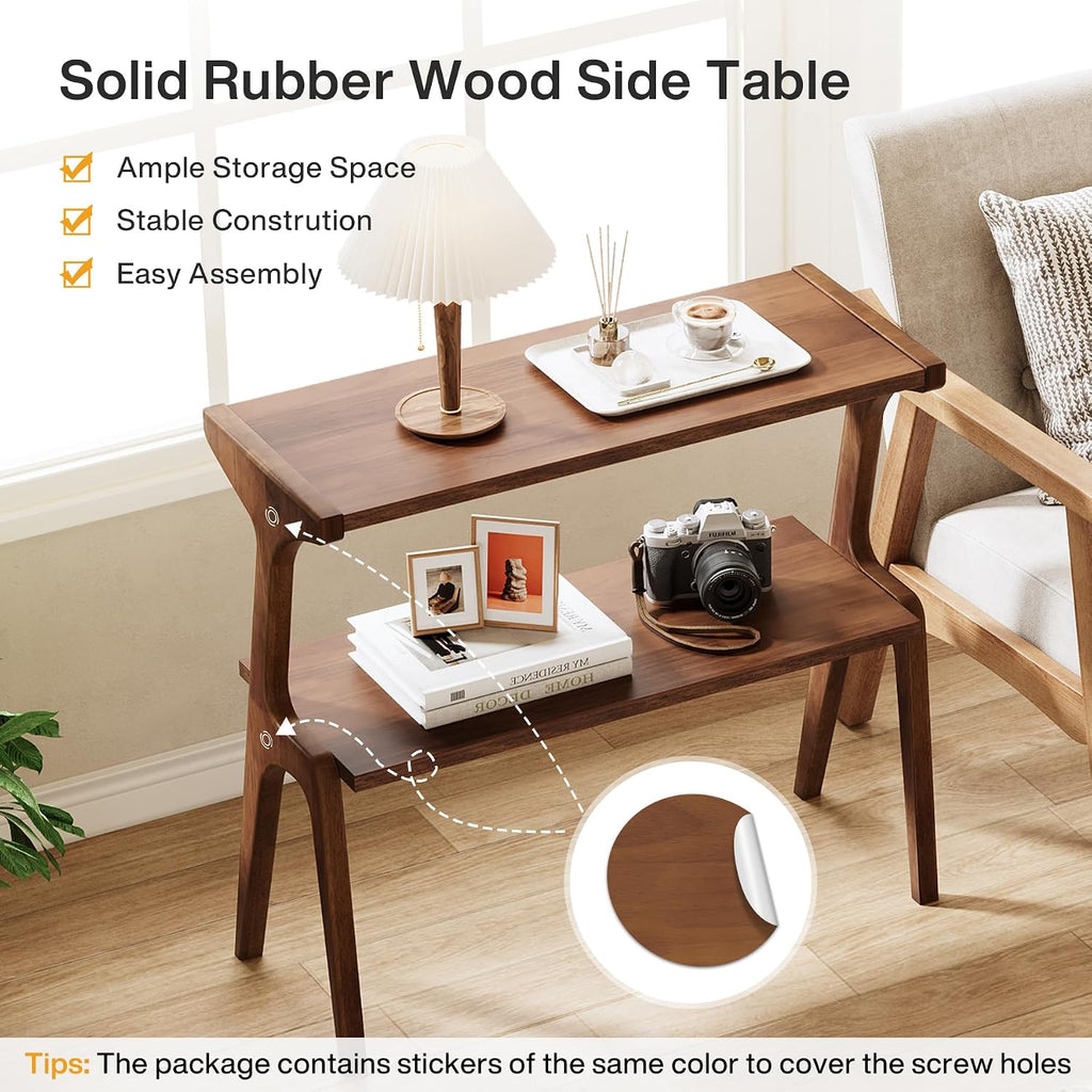 Tribesigns Set of 2 Wood End Table, Rustic Couch Side Table, Farmhouse Narrow Bedside Table for Bedroom, Living Room, Small Spaces, Easy Assembly, Rustic Brown