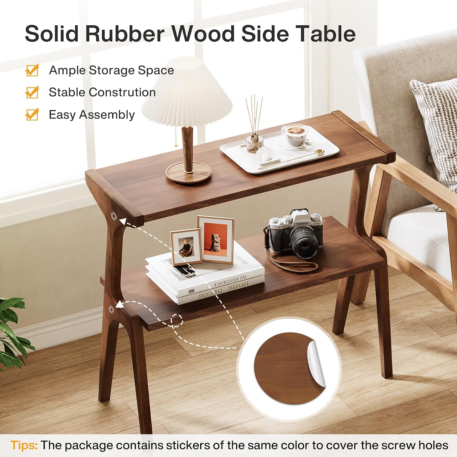 Tribesigns Set of 2 Wood End Table, Rustic Couch Side Table, Farmhouse Narrow Bedside Table for Bedroom, Living Room, Small Spaces, Easy Assembly, Rustic Brown