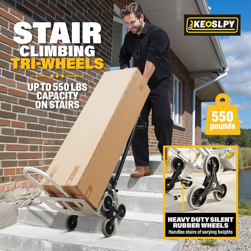 CSHT-2243B 3 in 1 Industrial Convertible Aluminum Hand Truck Dolly Cart, 1000 LBS Capacity, Heavy Duty Stair Climbing Utility Trolley Platform Cart with Wheels for Transport & Moving